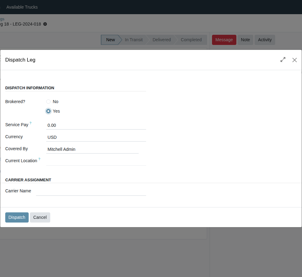 Carrier Assignment section showing the carrier name dropdown