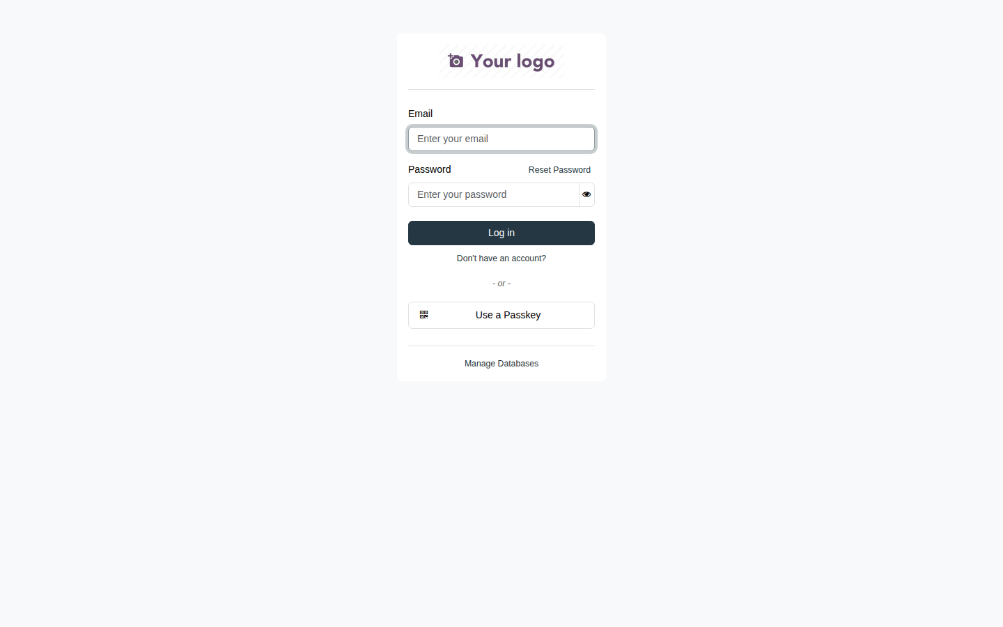 Login screen with Email and Password fields