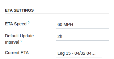 Leg form showing the Default Update Interval dropdown with options from 0.5h to 4h